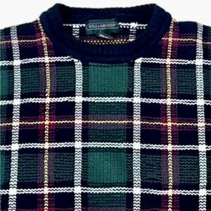 Hill & Archer Men's Cotton Plaid Crewneck Sweater - Black, Green, and Red Sz M